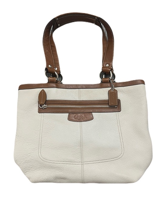 Coach Handbags - Coach Cream Leather Shoulder Tote with Brown Trim